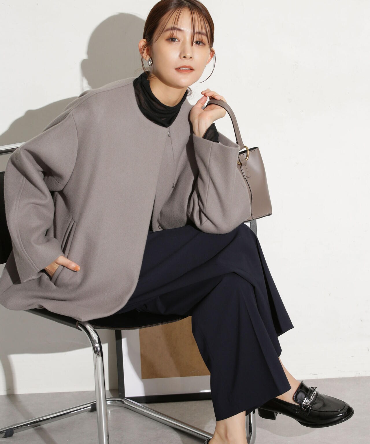 ハミルトンラムズウールノーカラーショートコート 6693211307