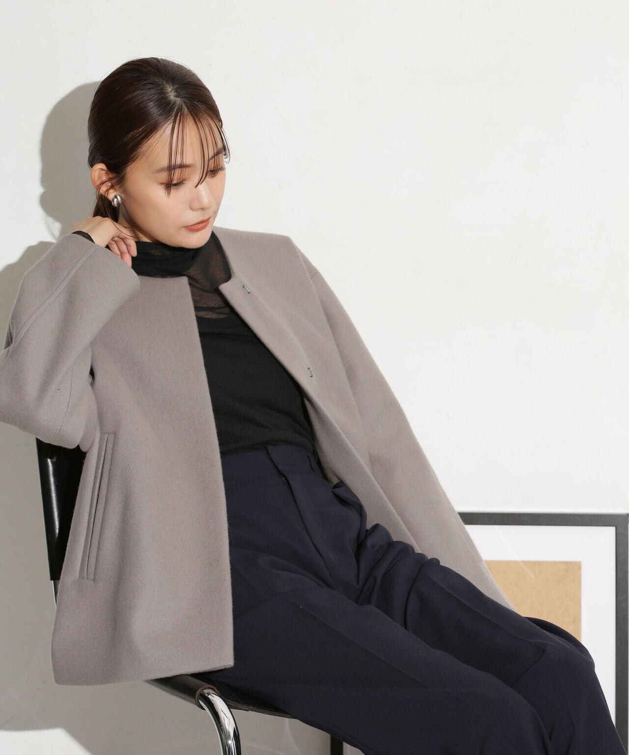 ハミルトンラムズウールノーカラーショートコート 6693211307