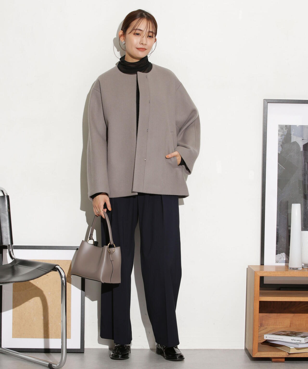 ハミルトンラムズウールノーカラーショートコート 6693211307