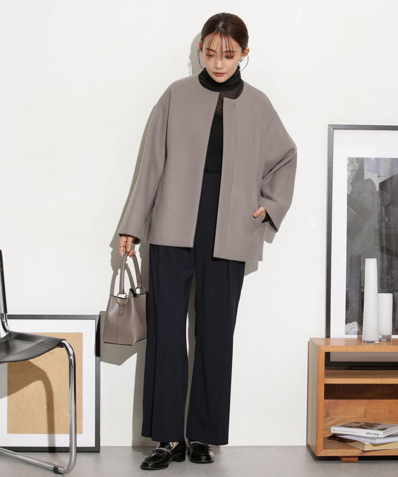 ハミルトンラムズウールノーカラーショートコート 6693211307