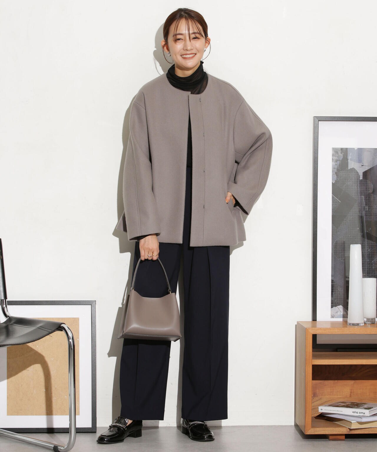 ハミルトンラムズウールノーカラーショートコート 6693211307