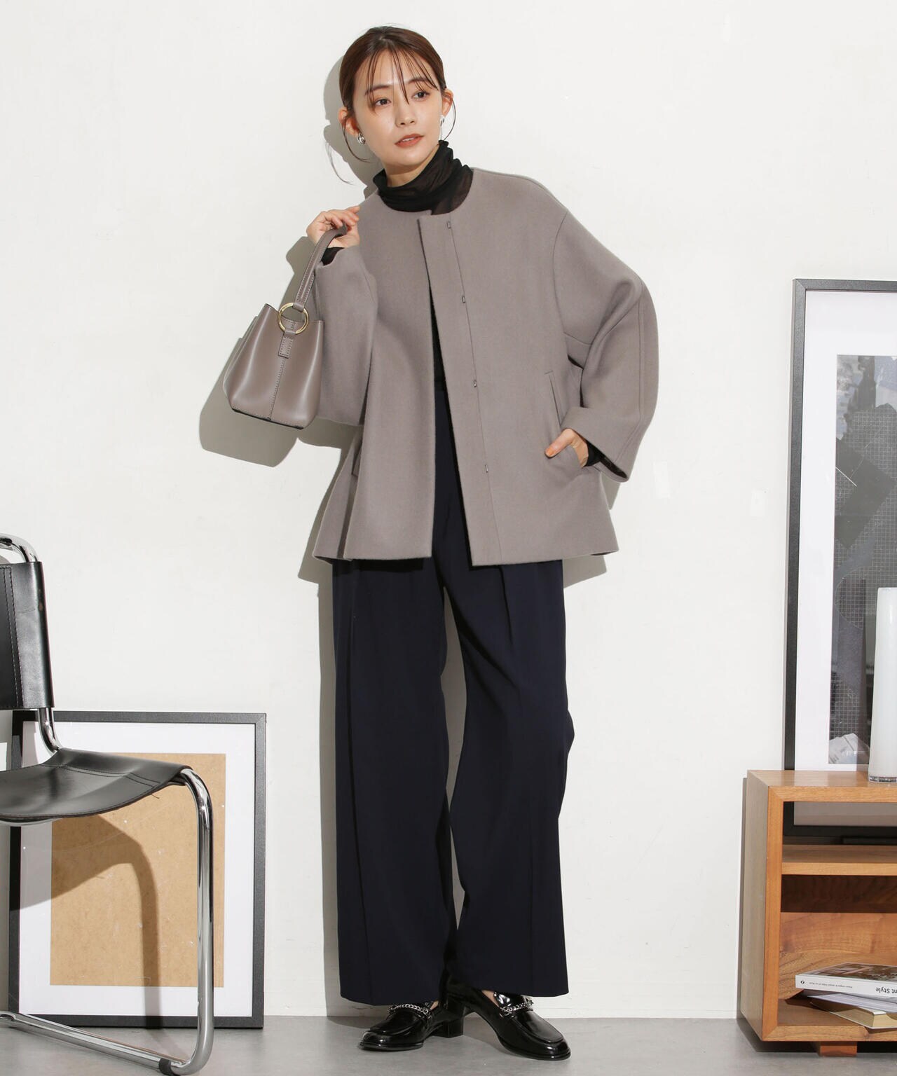 ハミルトンラムズウールノーカラーショートコート 6693211307