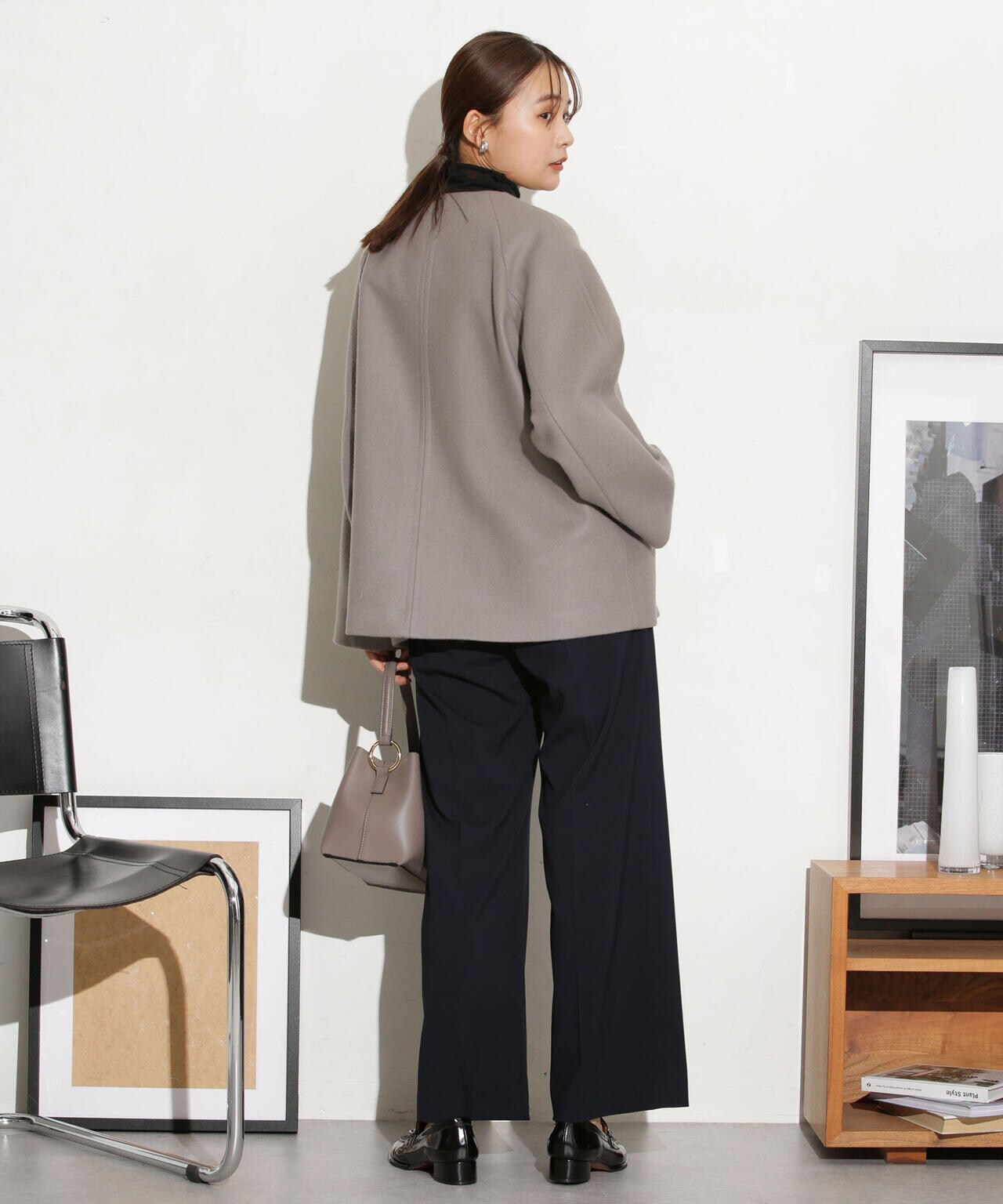 ハミルトンラムズウールノーカラーショートコート 6693211307