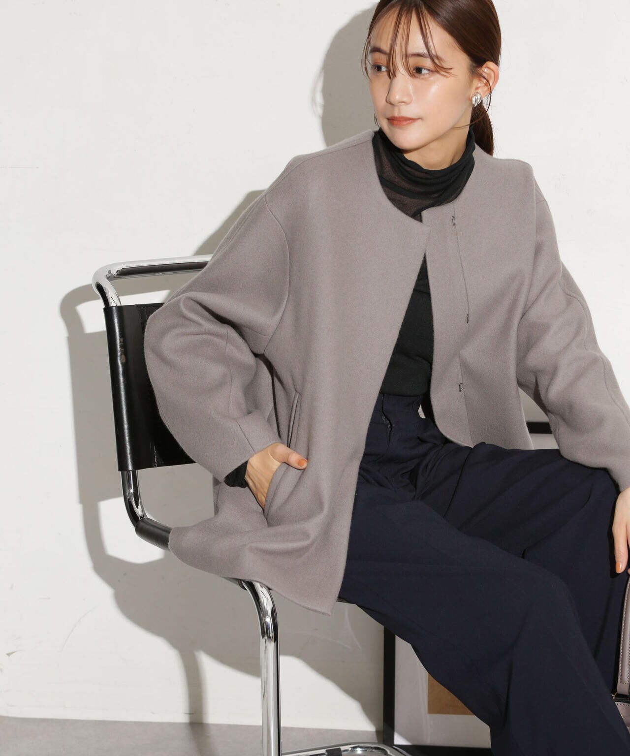 ハミルトンラムズウールノーカラーショートコート 6693211307