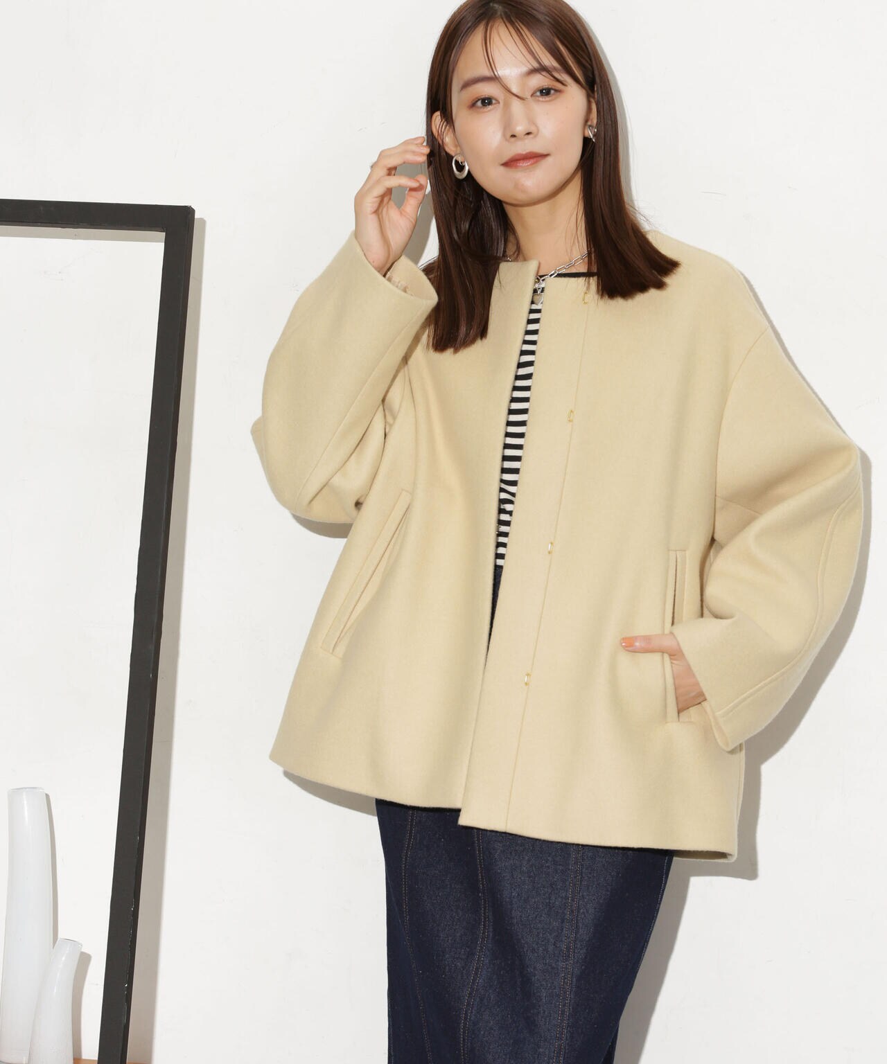 ハミルトンラムズウールノーカラーショートコート 6693211307