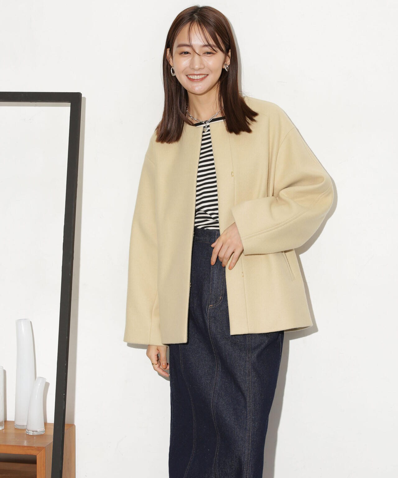 ハミルトンラムズウールノーカラーショートコート 6693211307