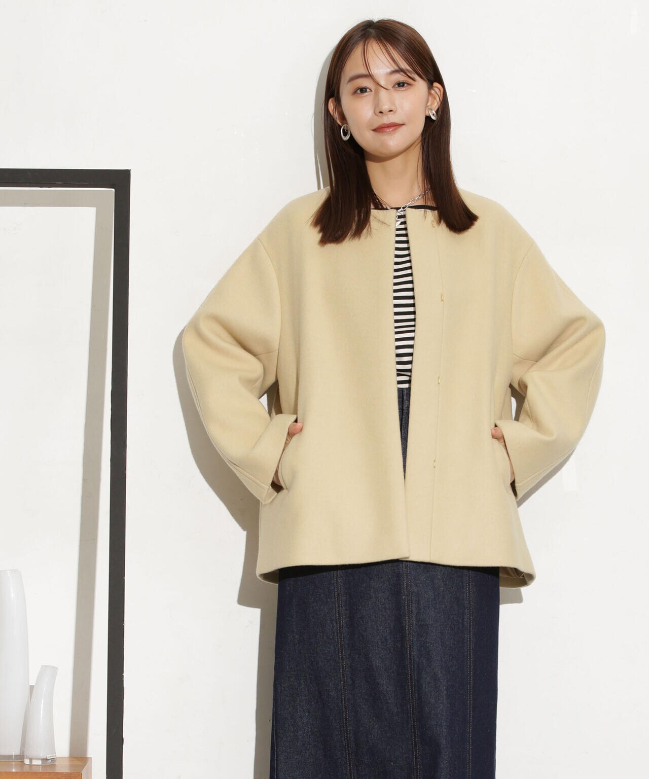 ハミルトンラムズウールノーカラーショートコート 6693211307