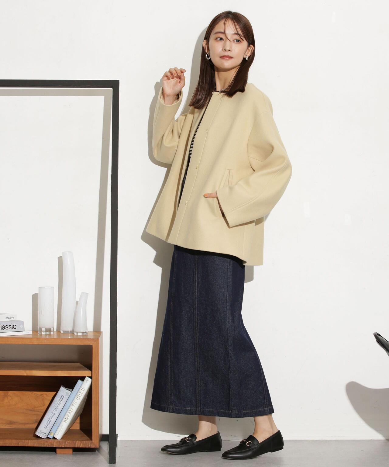 ハミルトンラムズウールノーカラーショートコート 6693211307