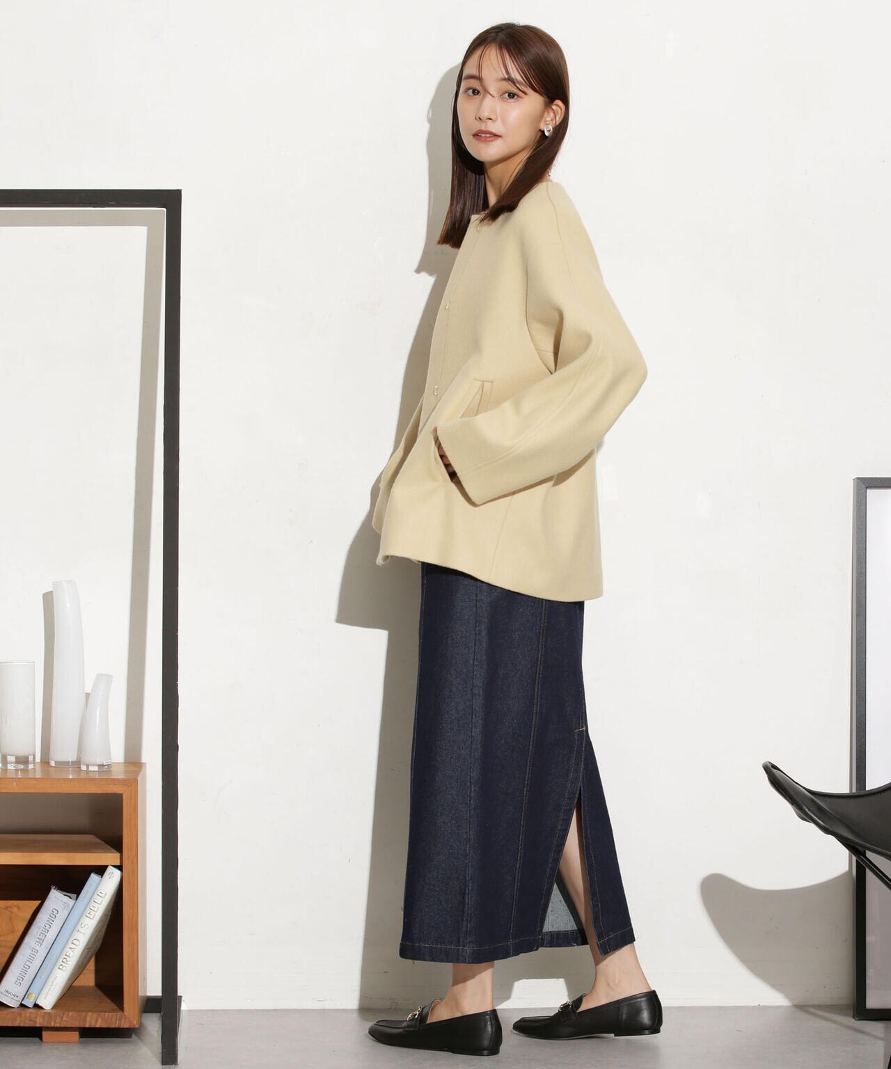 ハミルトンラムズウールノーカラーショートコート 6693211307