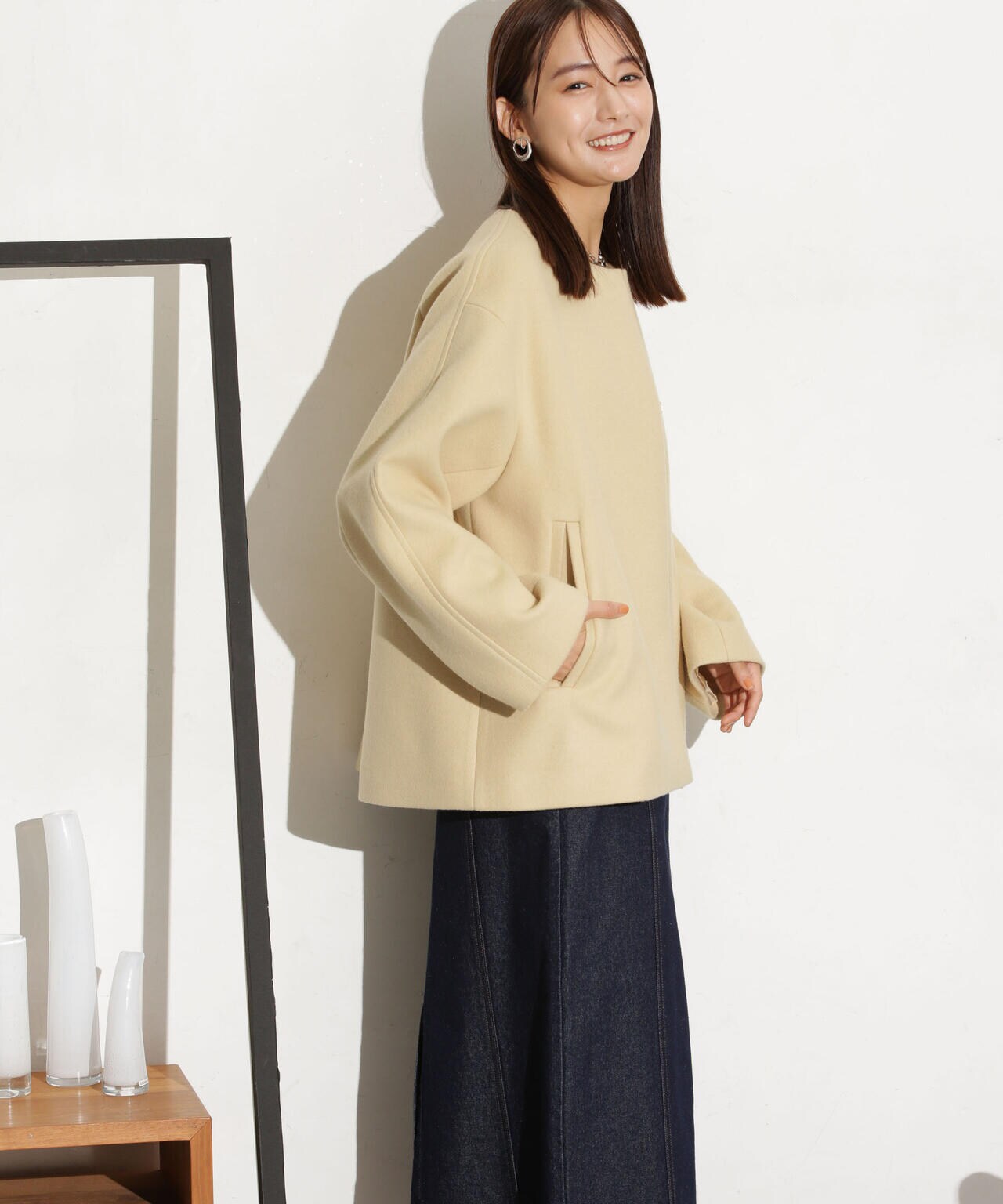 ハミルトンラムズウールノーカラーショートコート 6693211307