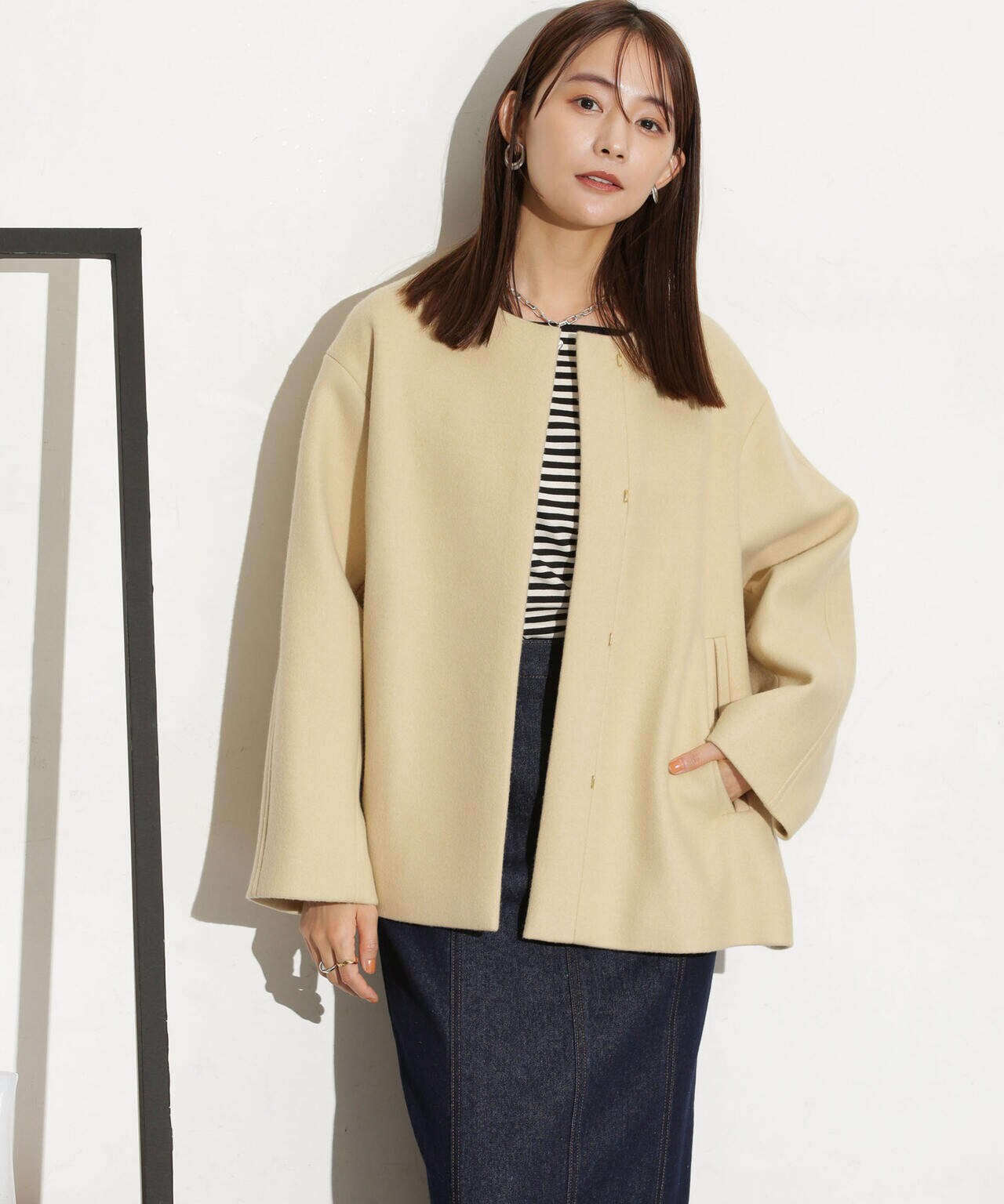 ハミルトンラムズウールノーカラーショートコート 6693211307