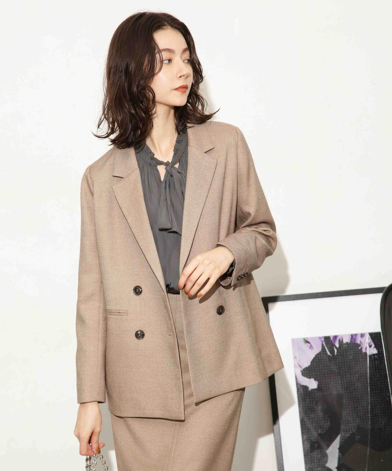 ツイードダブルジャケット(セットアップ可) 6693216307