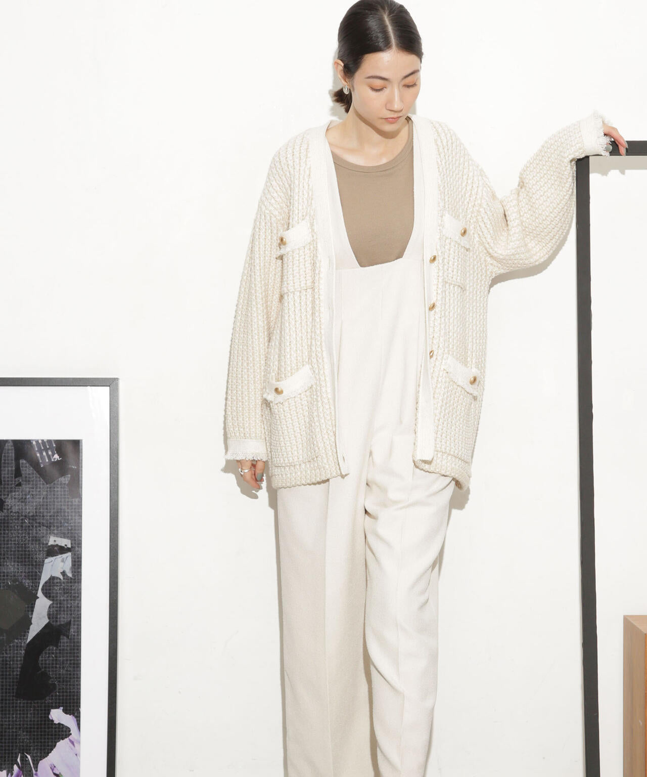 ハイウエストツイードサロペット 6693219317