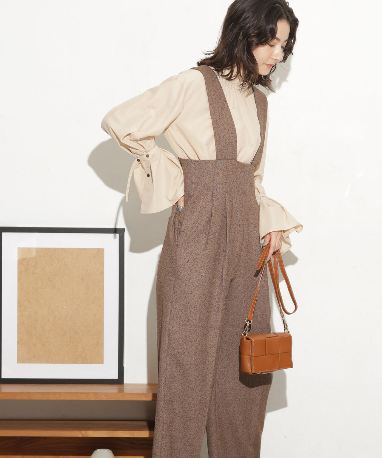 ハイウエストツイードサロペット 6693219317