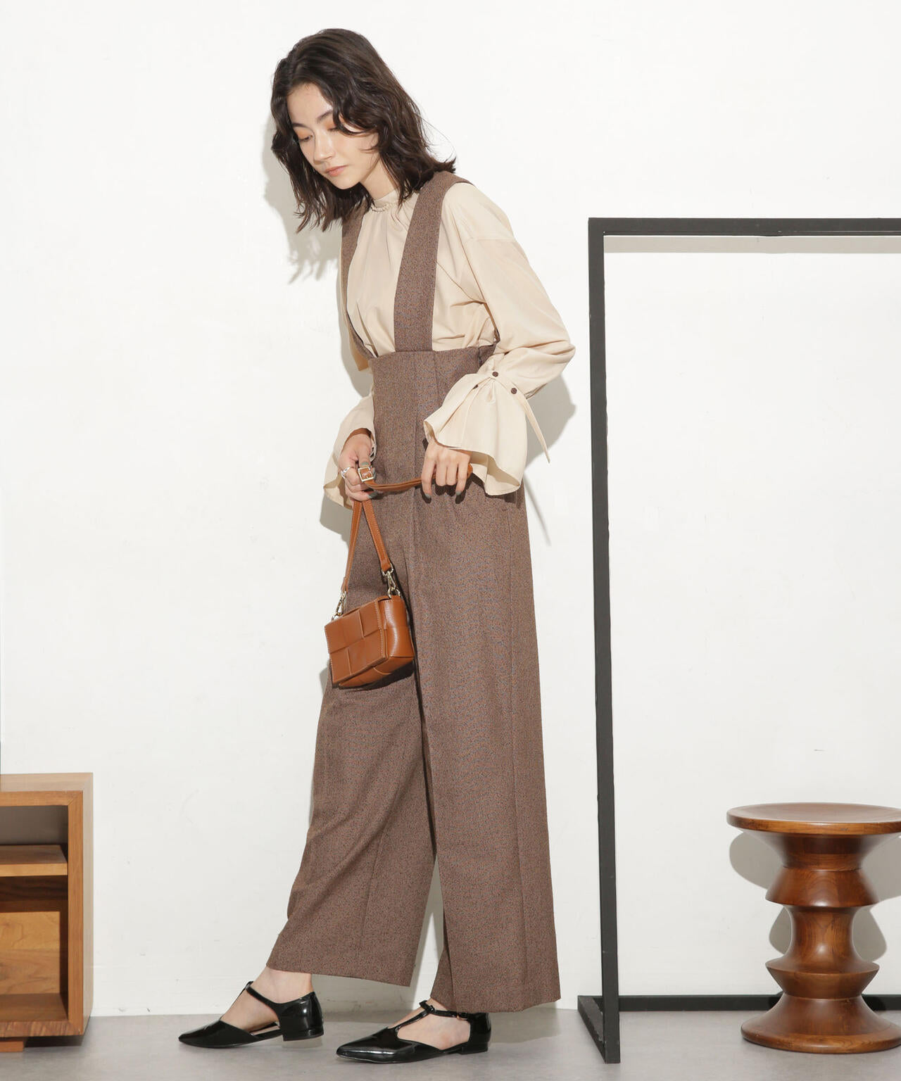 ハイウエストツイードサロペット 6693219317