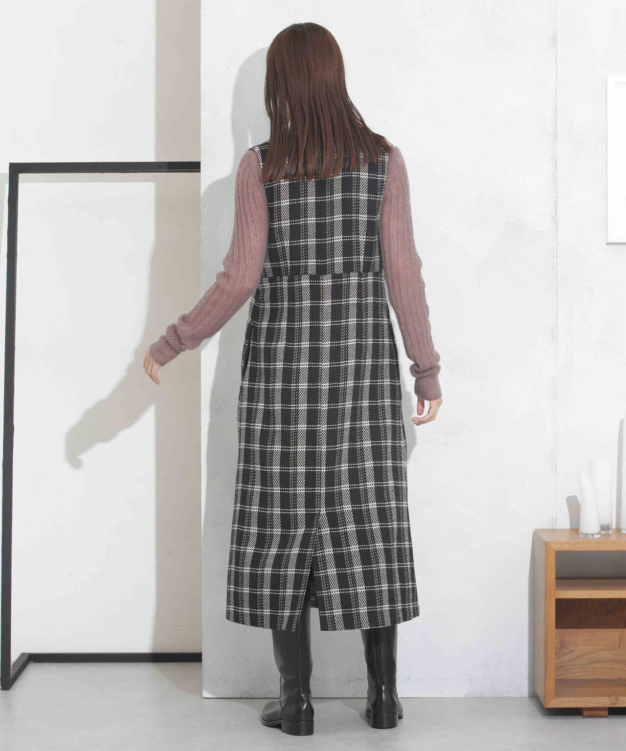 ビッグチェックVネックワンピース 6693219325