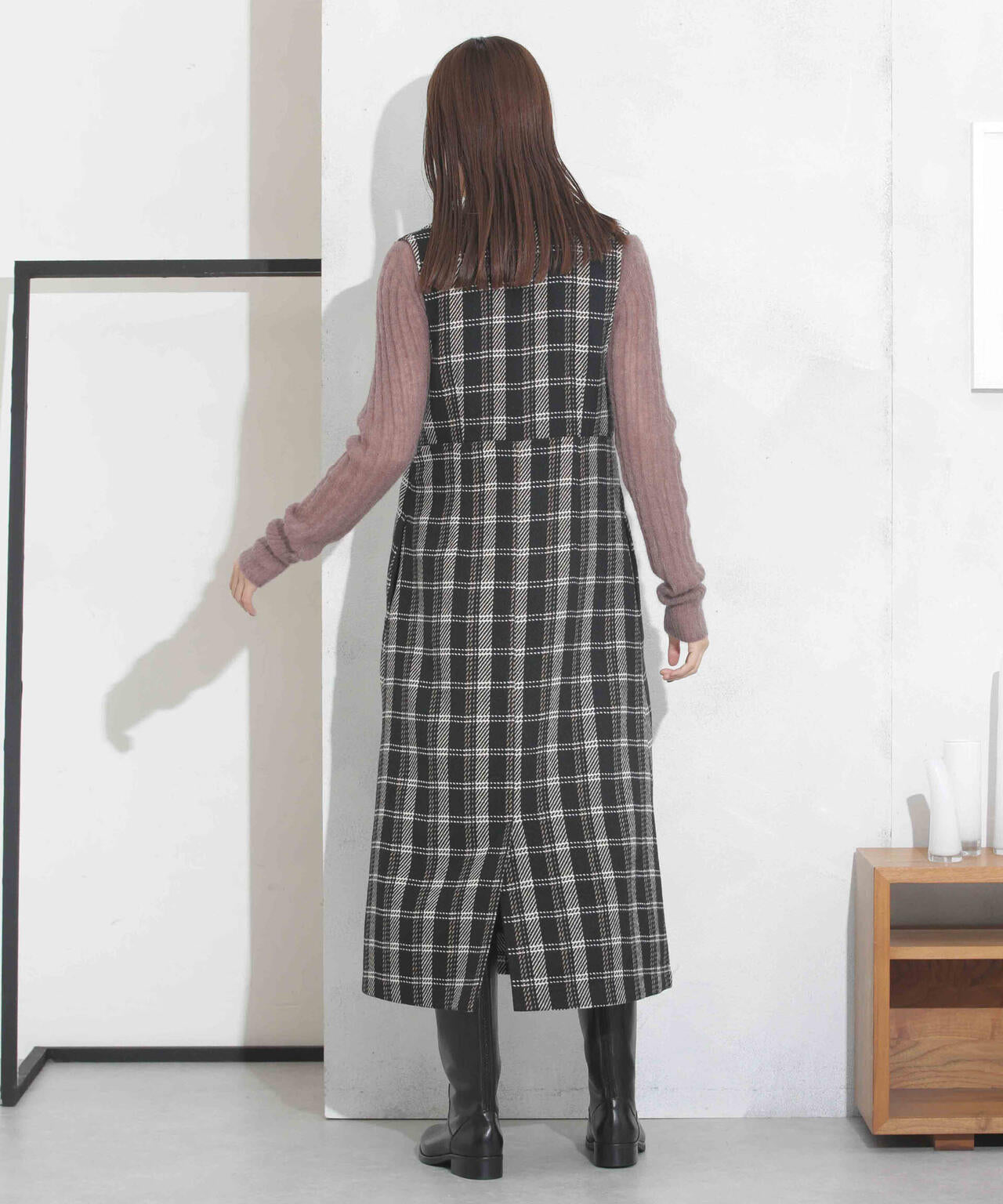 ビッグチェックVネックワンピース 6693219325