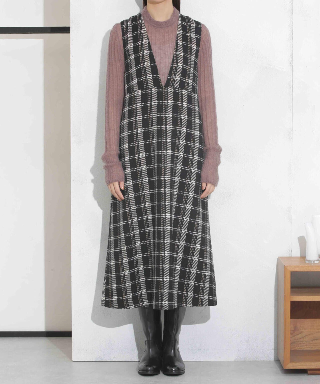 ビッグチェックVネックワンピース 6693219325