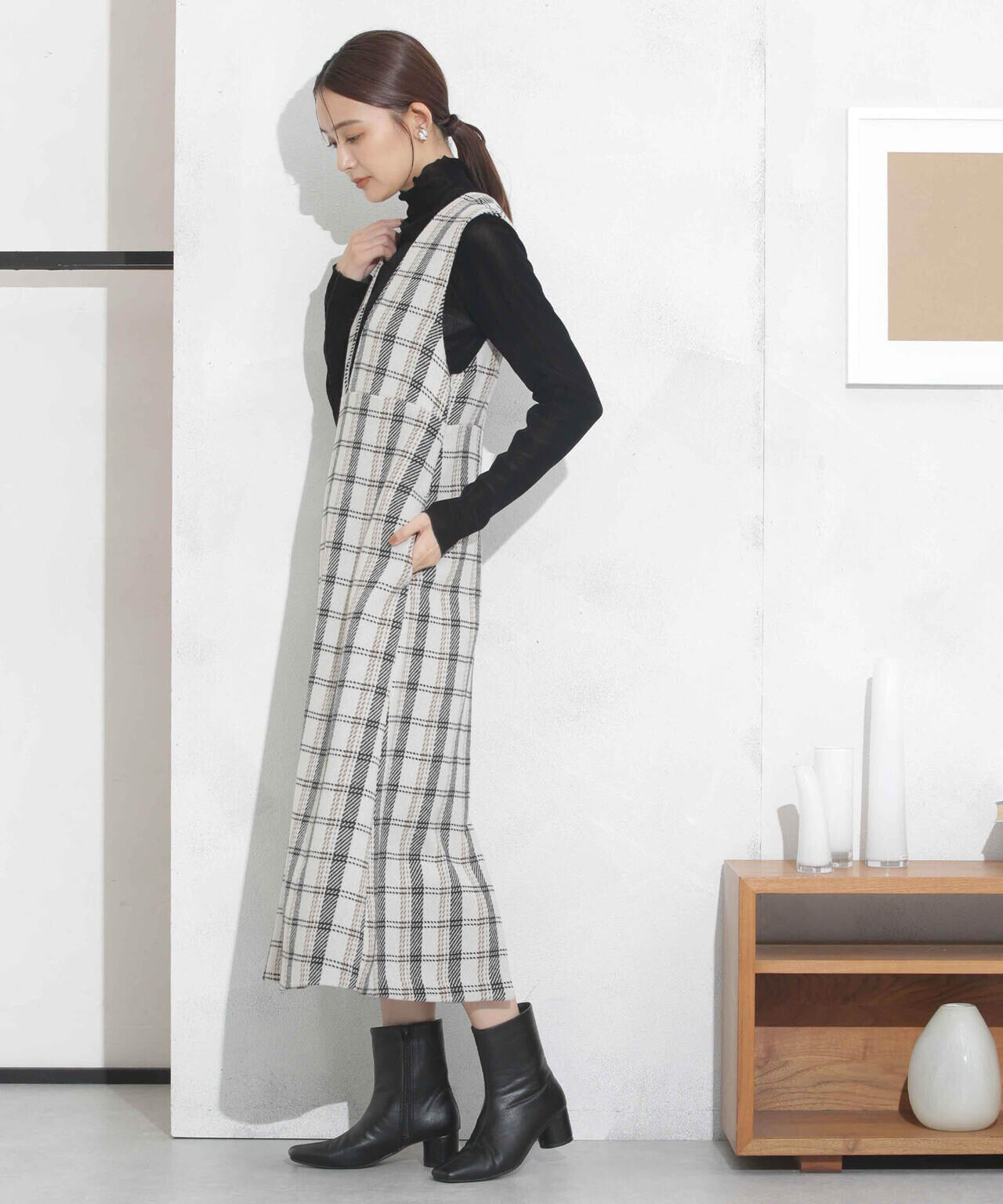 ビッグチェックVネックワンピース 6693219325