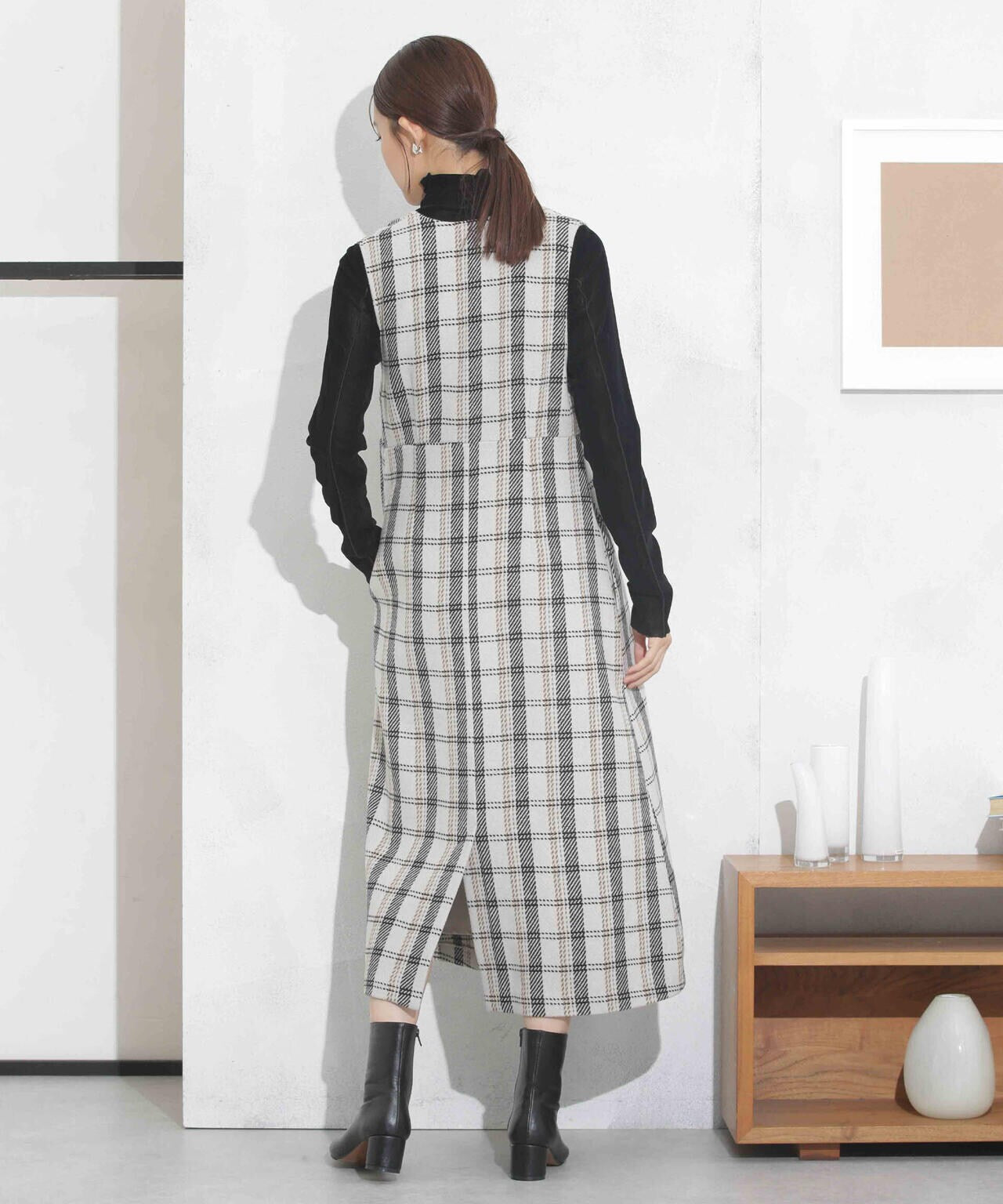 ビッグチェックVネックワンピース 6693219325