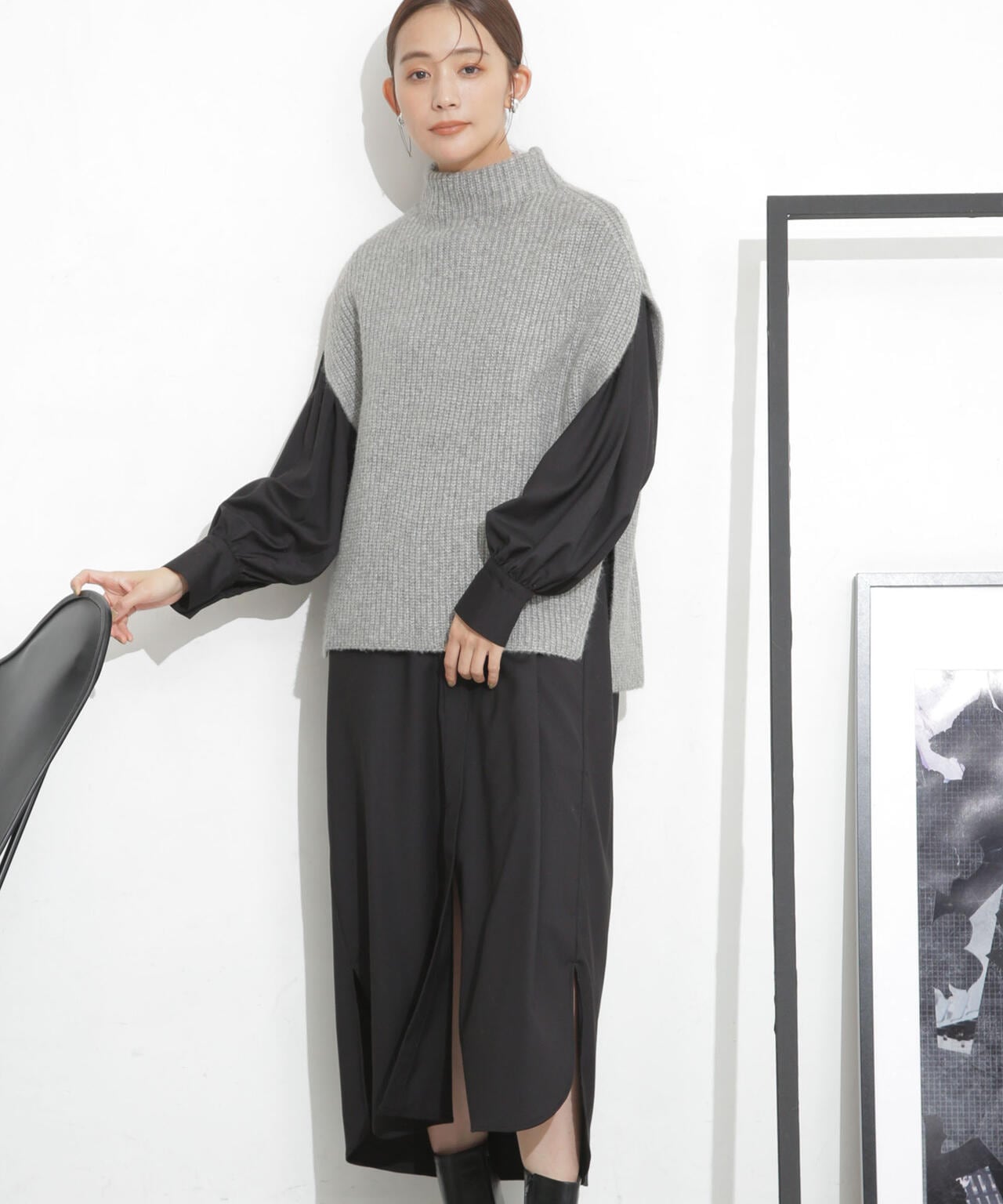 シャツワンピース+ニットベストセット 6693219332