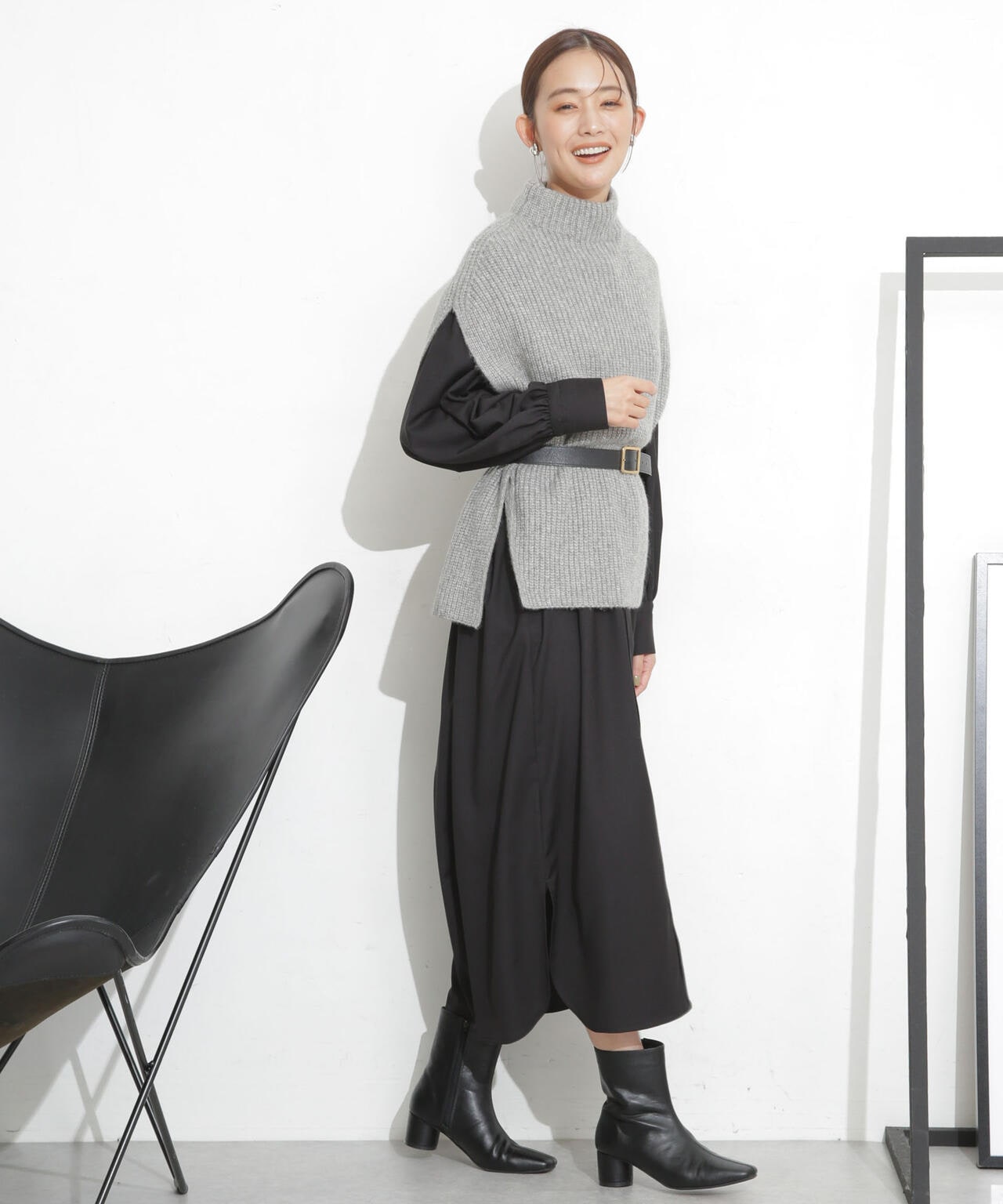 シャツワンピース+ニットベストセット 6693219332