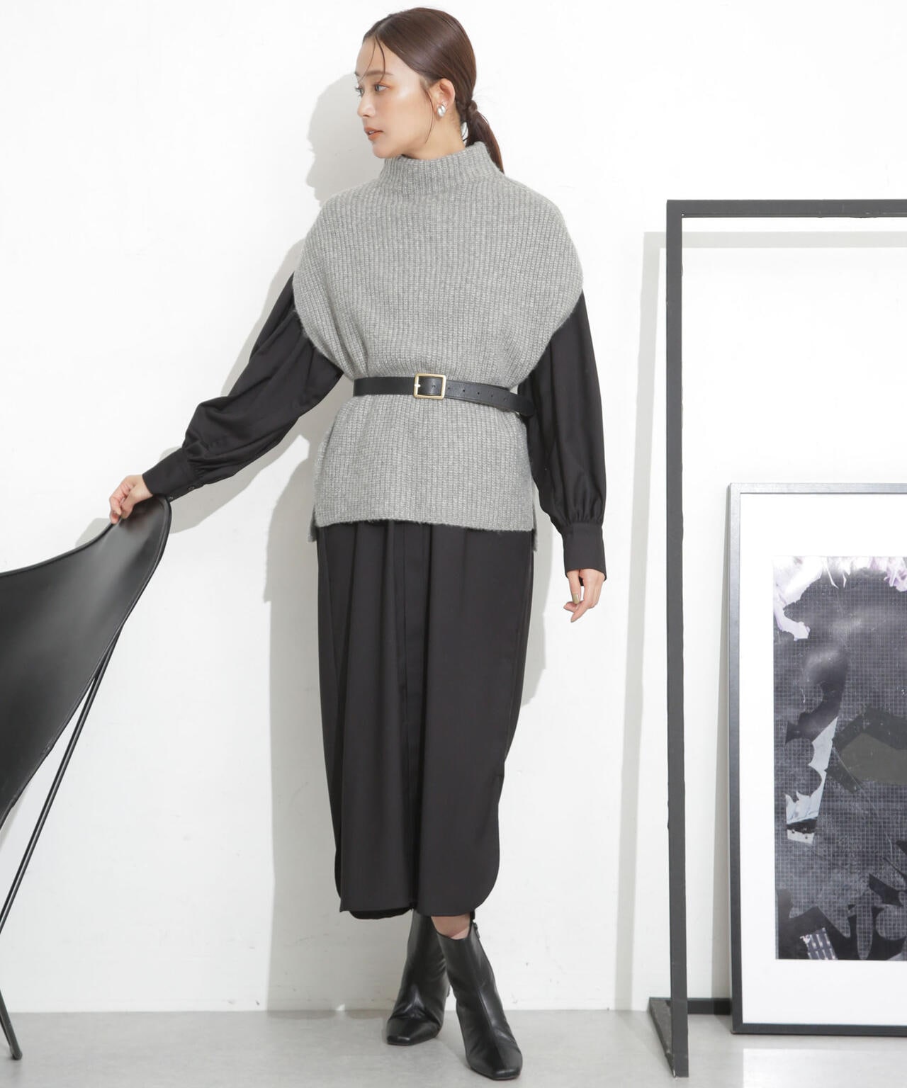 シャツワンピース+ニットベストセット 6693219332