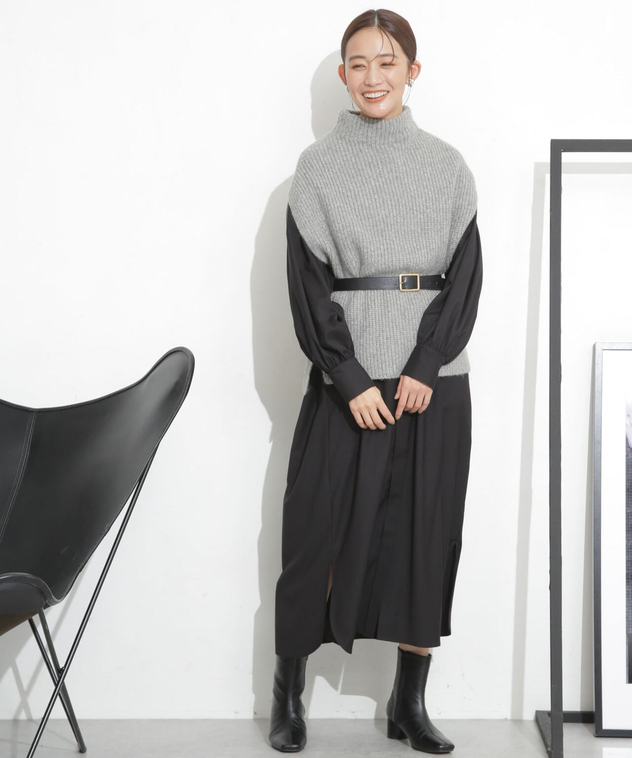 シャツワンピース+ニットベストセット 6693219332