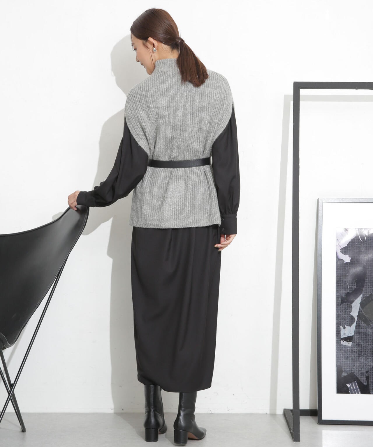 シャツワンピース+ニットベストセット 6693219332