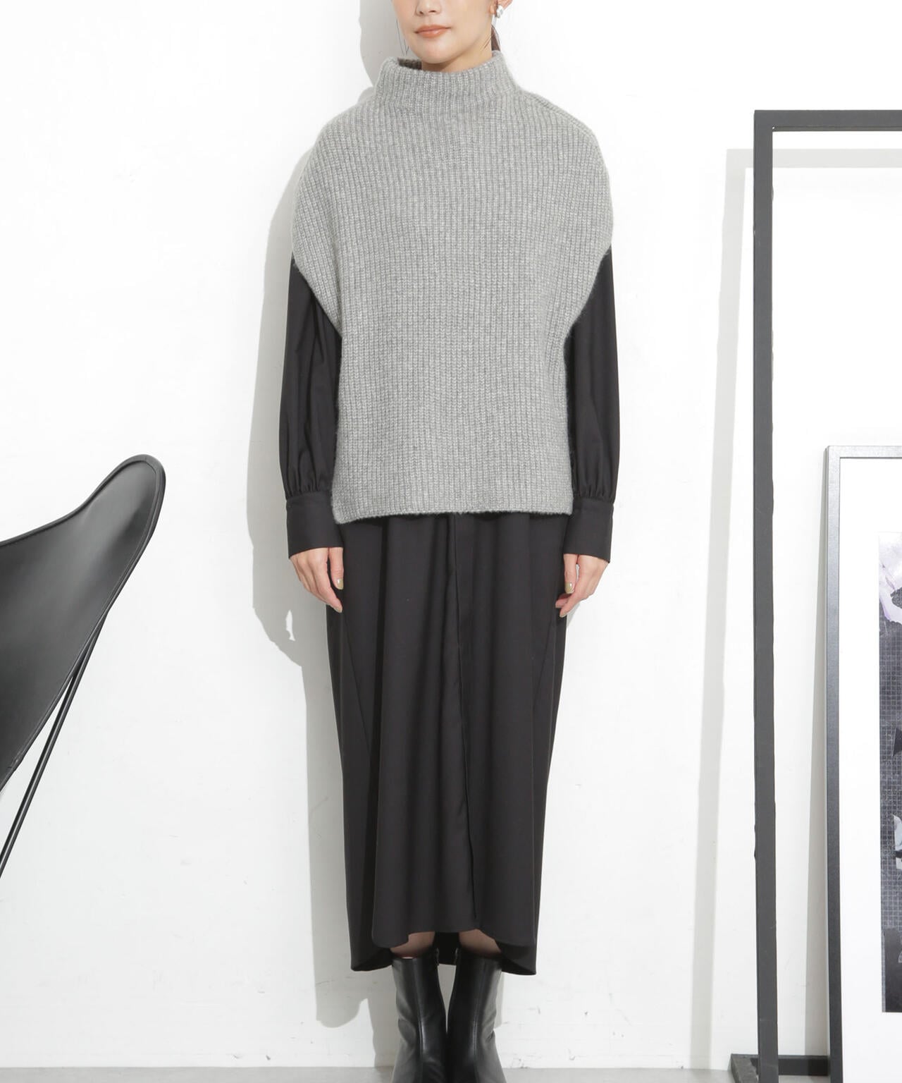 シャツワンピース+ニットベストセット 6693219332