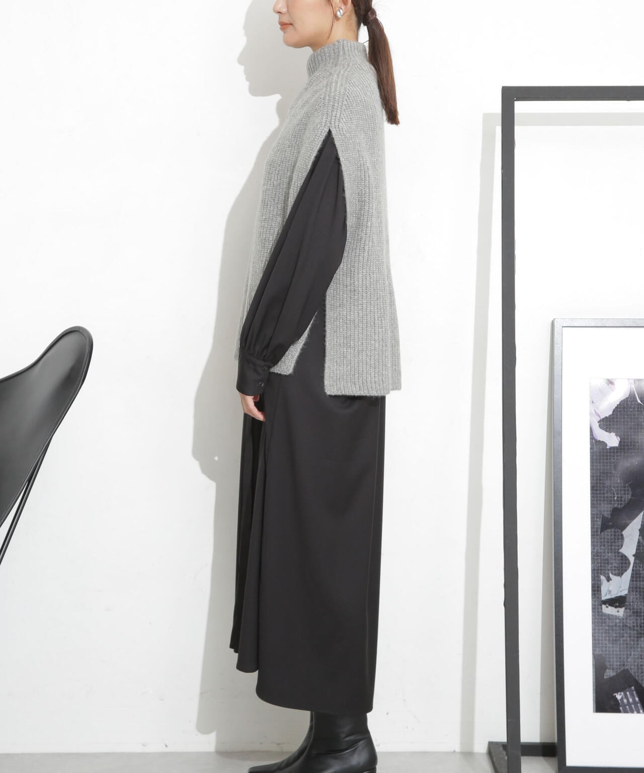 シャツワンピース+ニットベストセット 6693219332