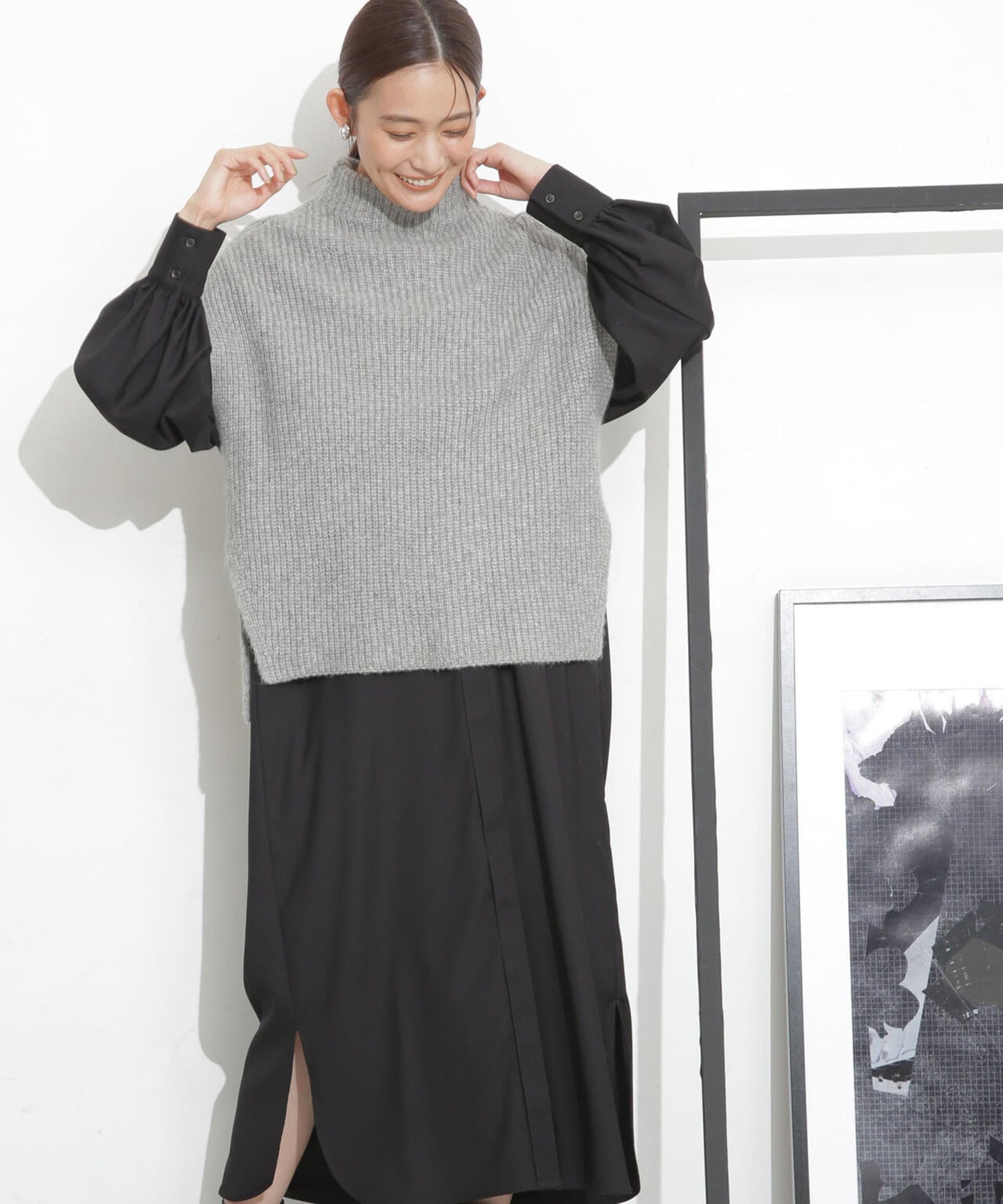 シャツワンピース+ニットベストセット 6693219332