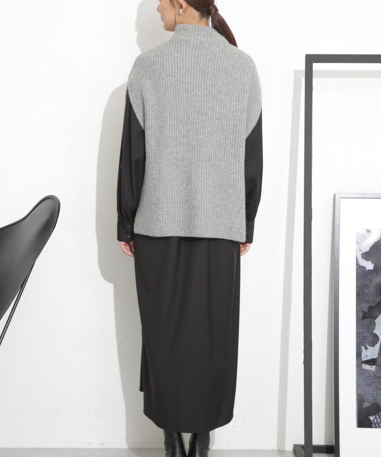 シャツワンピース+ニットベストセット 6693219332