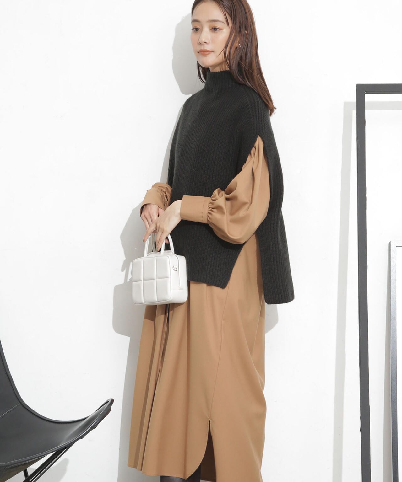 シャツワンピース+ニットベストセット 6693219332