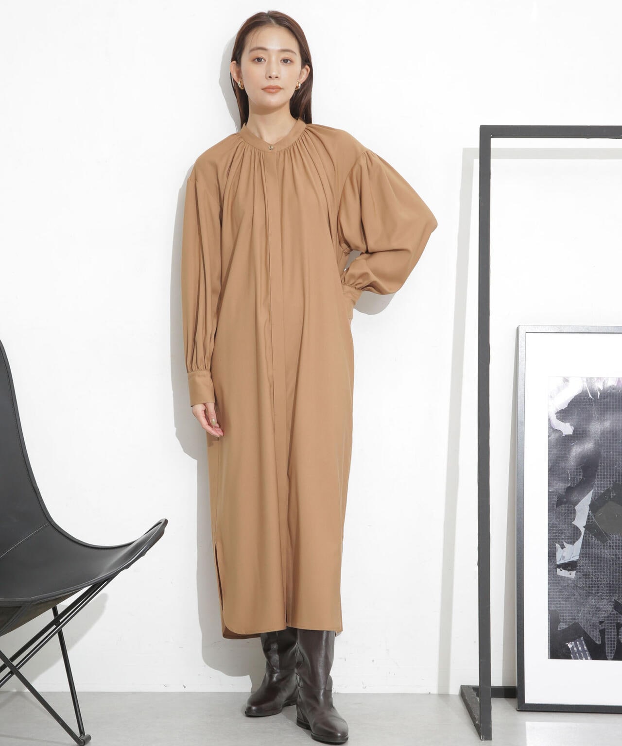 シャツワンピース+ニットベストセット 6693219332