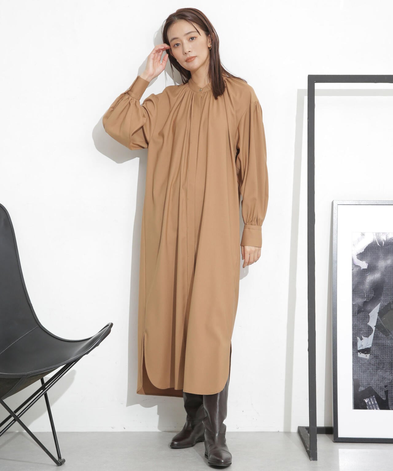 シャツワンピース+ニットベストセット 6693219332