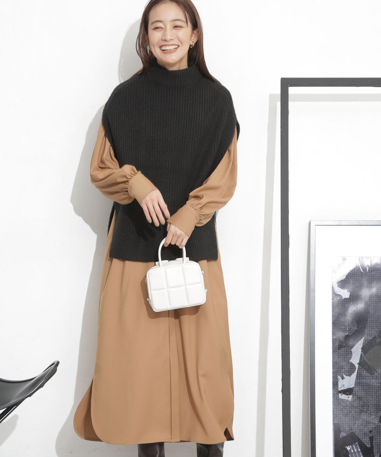 シャツワンピース+ニットベストセット 6693219332