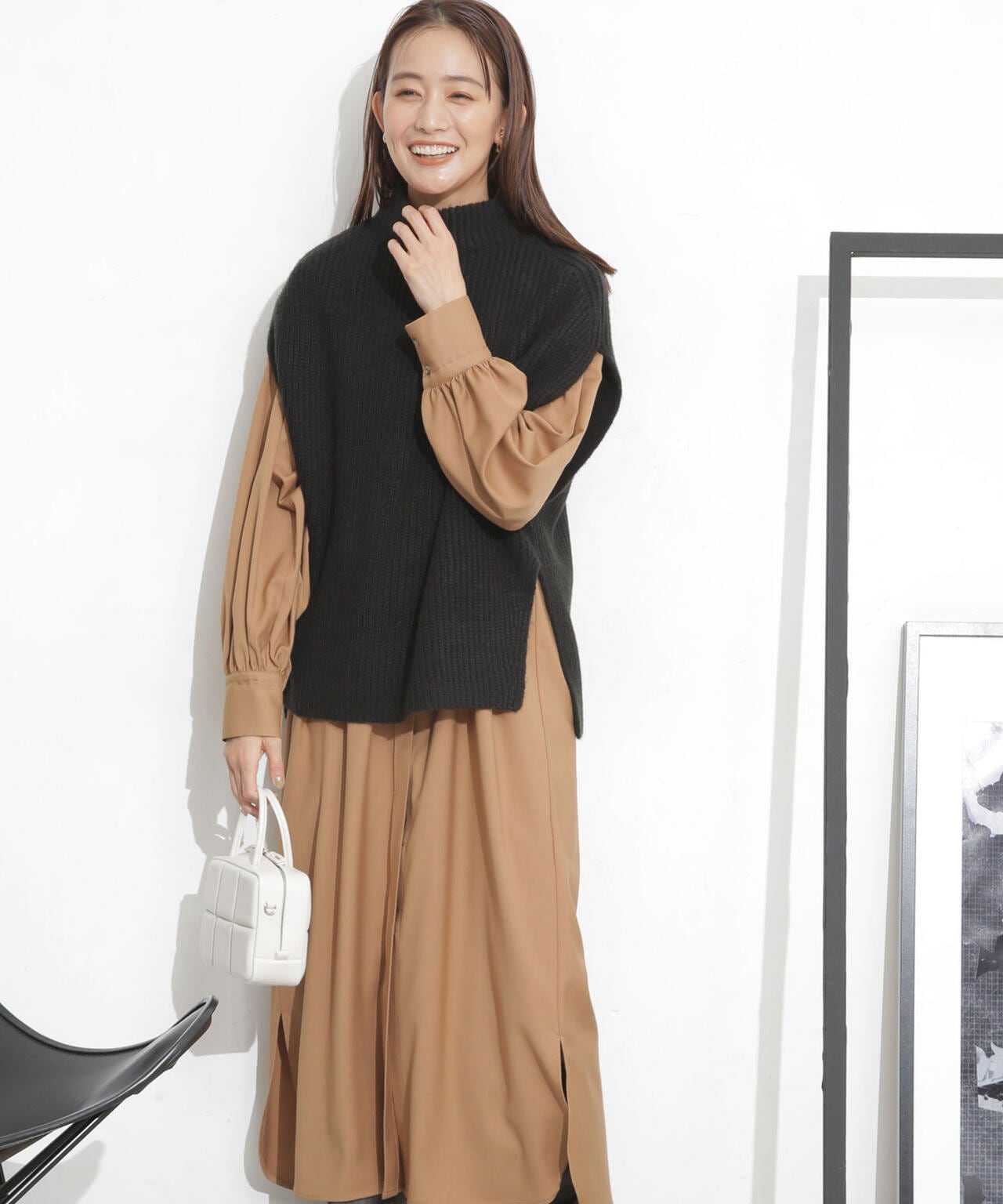 シャツワンピース+ニットベストセット 6693219332