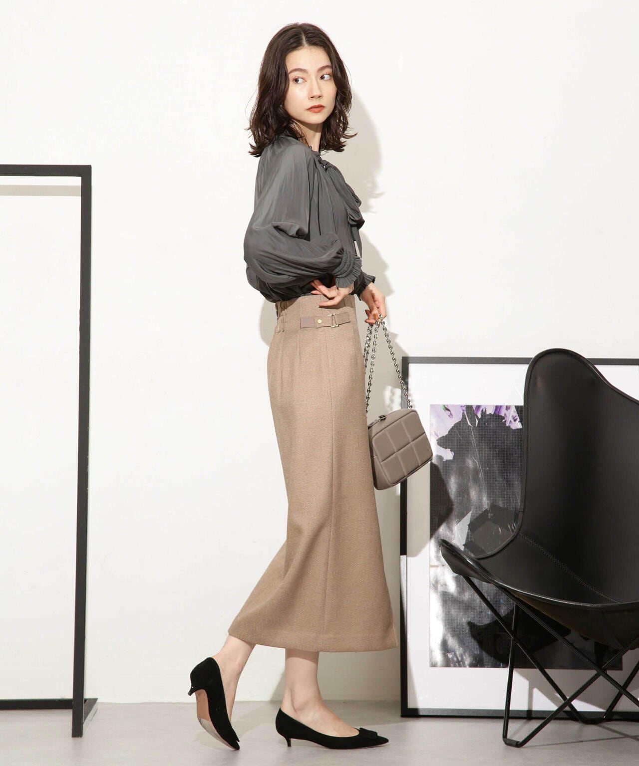 ギャザーネックボウタイブラウス 6693220318