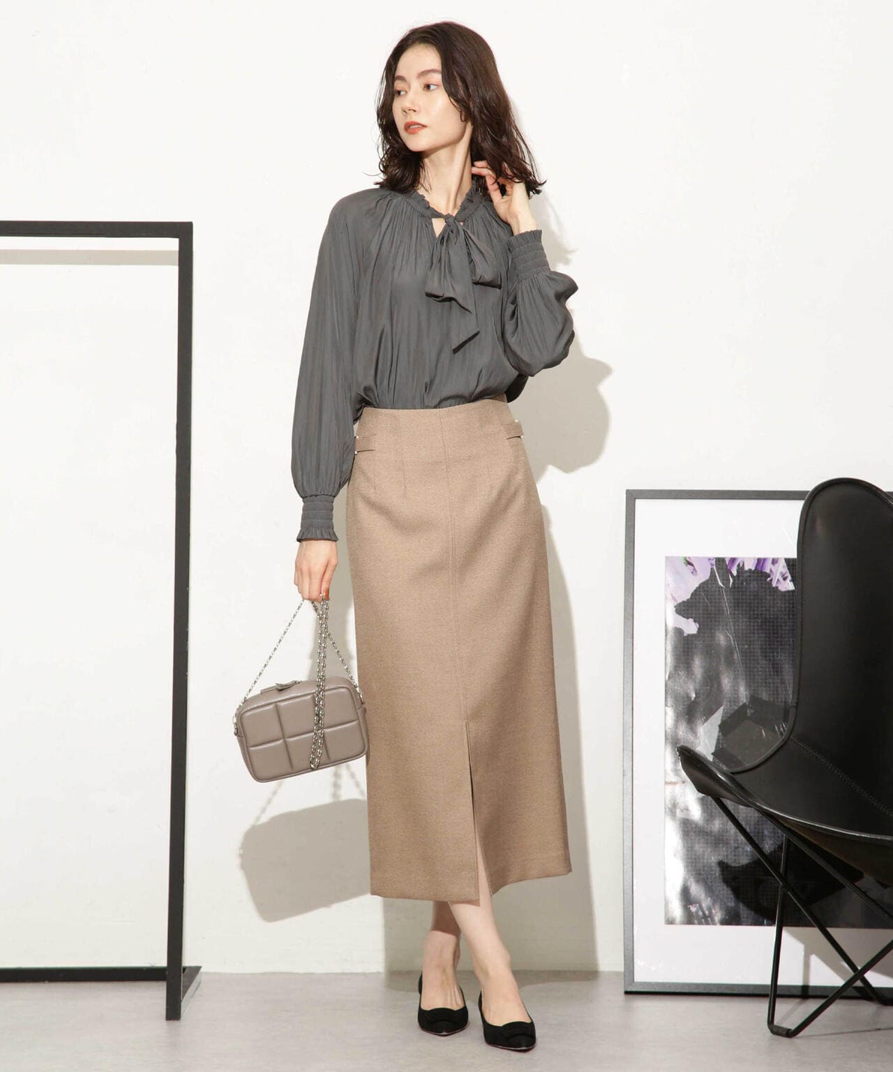 ギャザーネックボウタイブラウス 6693220318