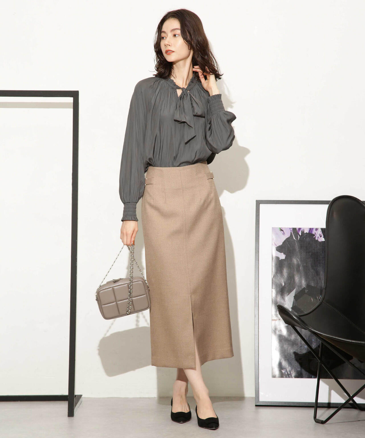 ギャザーネックボウタイブラウス 6693220318