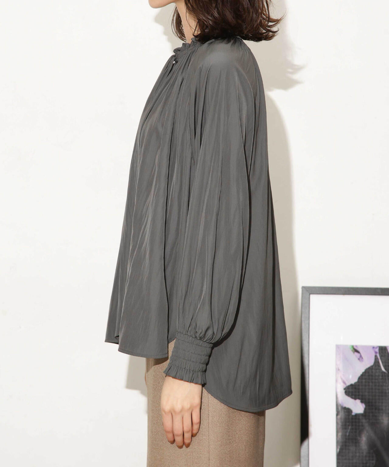 ギャザーネックボウタイブラウス 6693220318