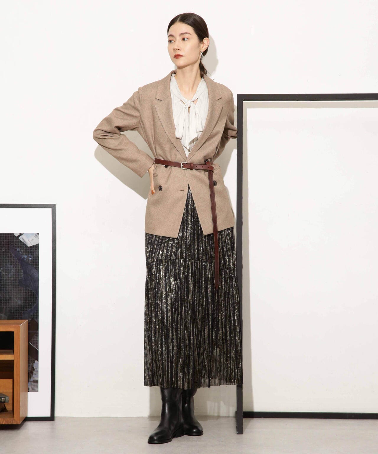 ギャザーネックボウタイブラウス 6693220318