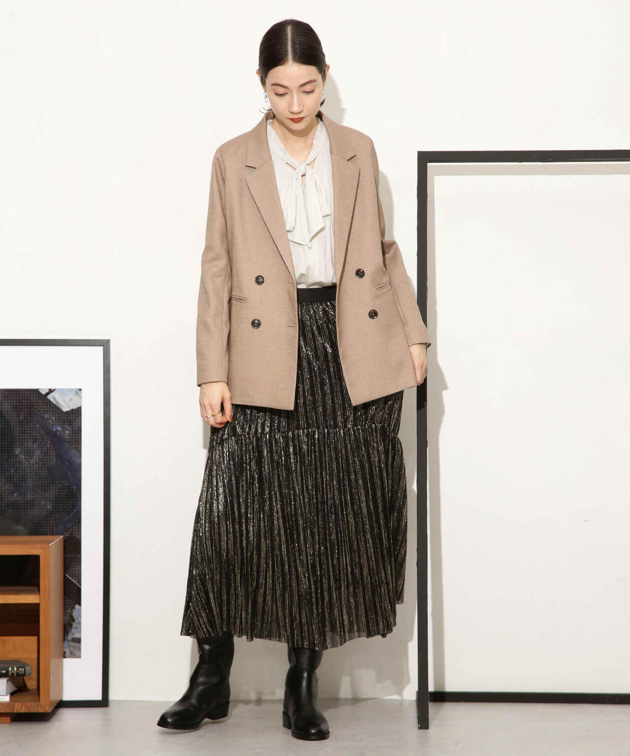 ギャザーネックボウタイブラウス 6693220318