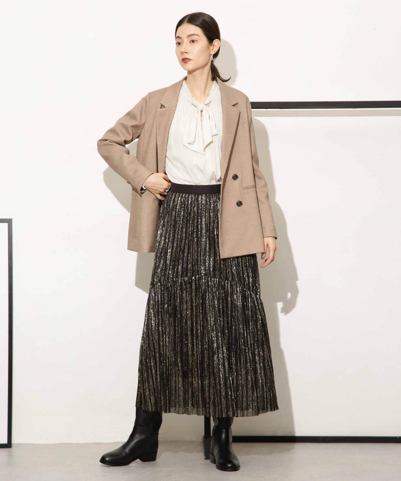 ギャザーネックボウタイブラウス 6693220318