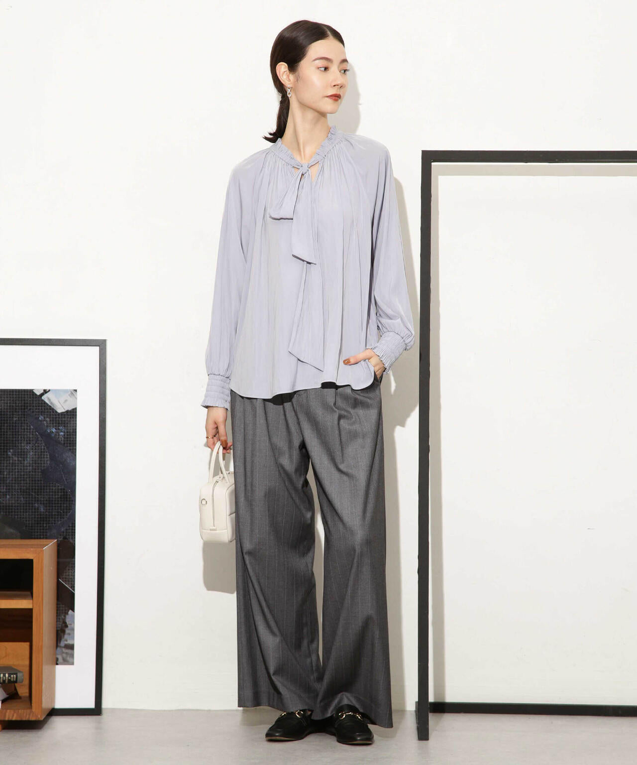 ギャザーネックボウタイブラウス 6693220318