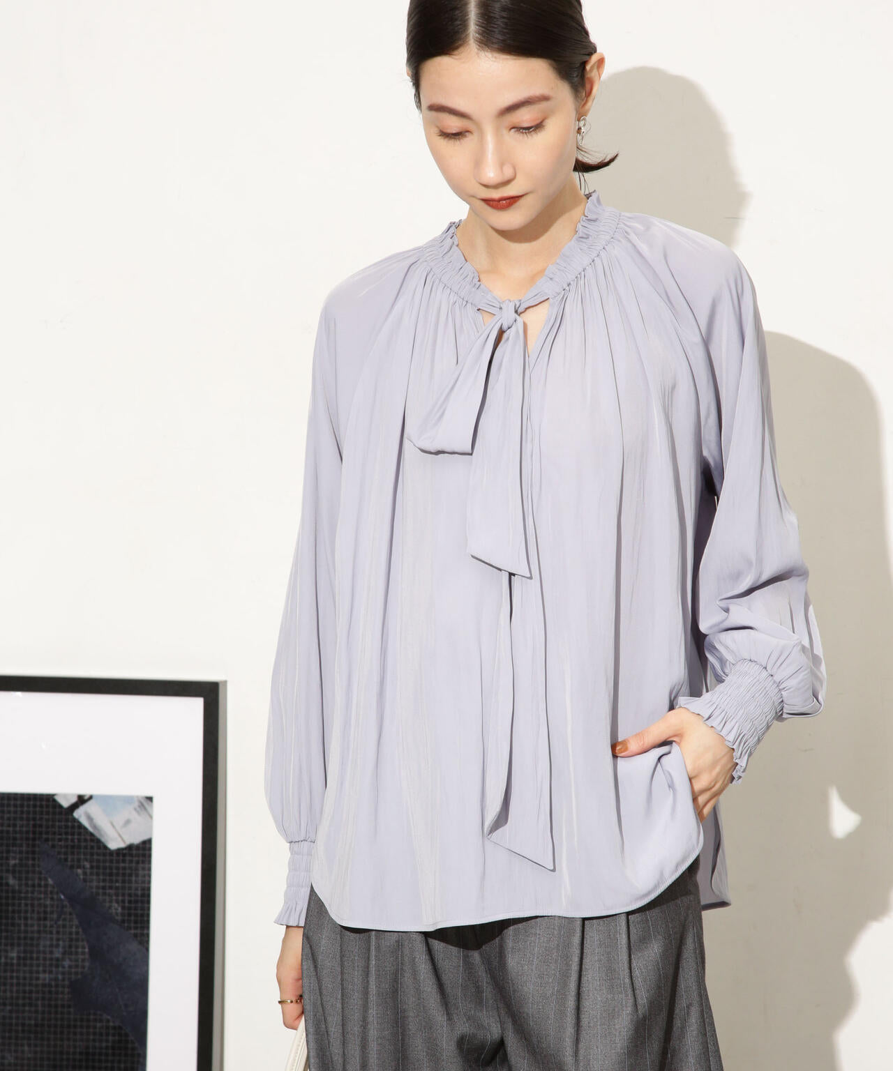 ギャザーネックボウタイブラウス 6693220318