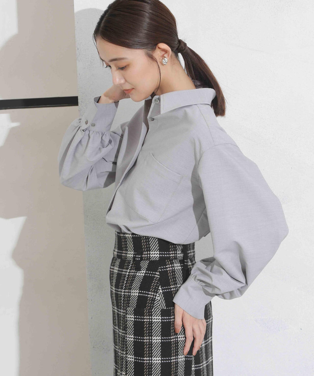 ギャザーワイドシャツ 6693220319