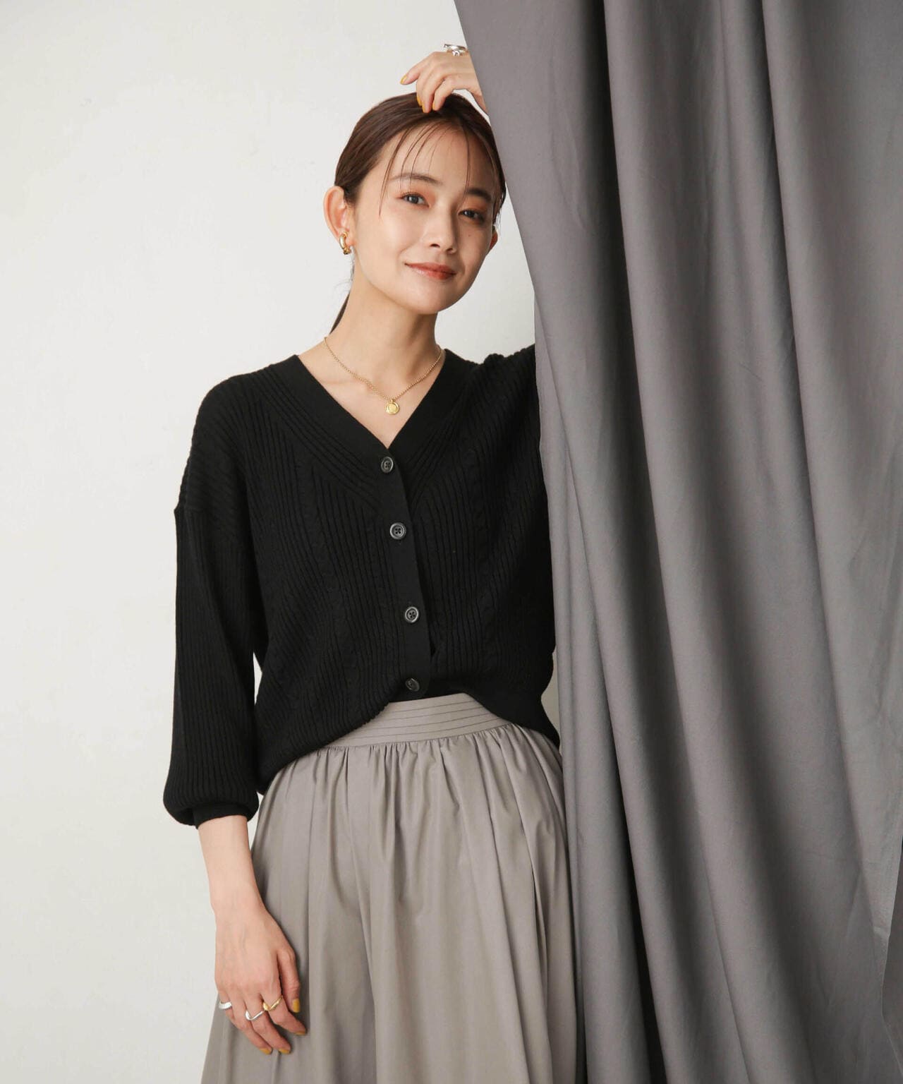 毛玉レスニットリブケーブルカーディガン 6693222305