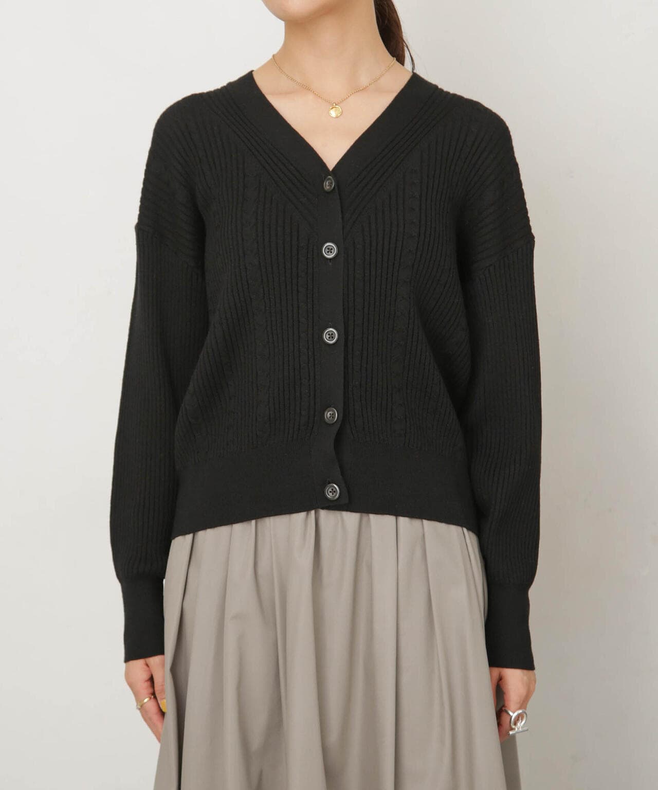 毛玉レスニットリブケーブルカーディガン 6693222305